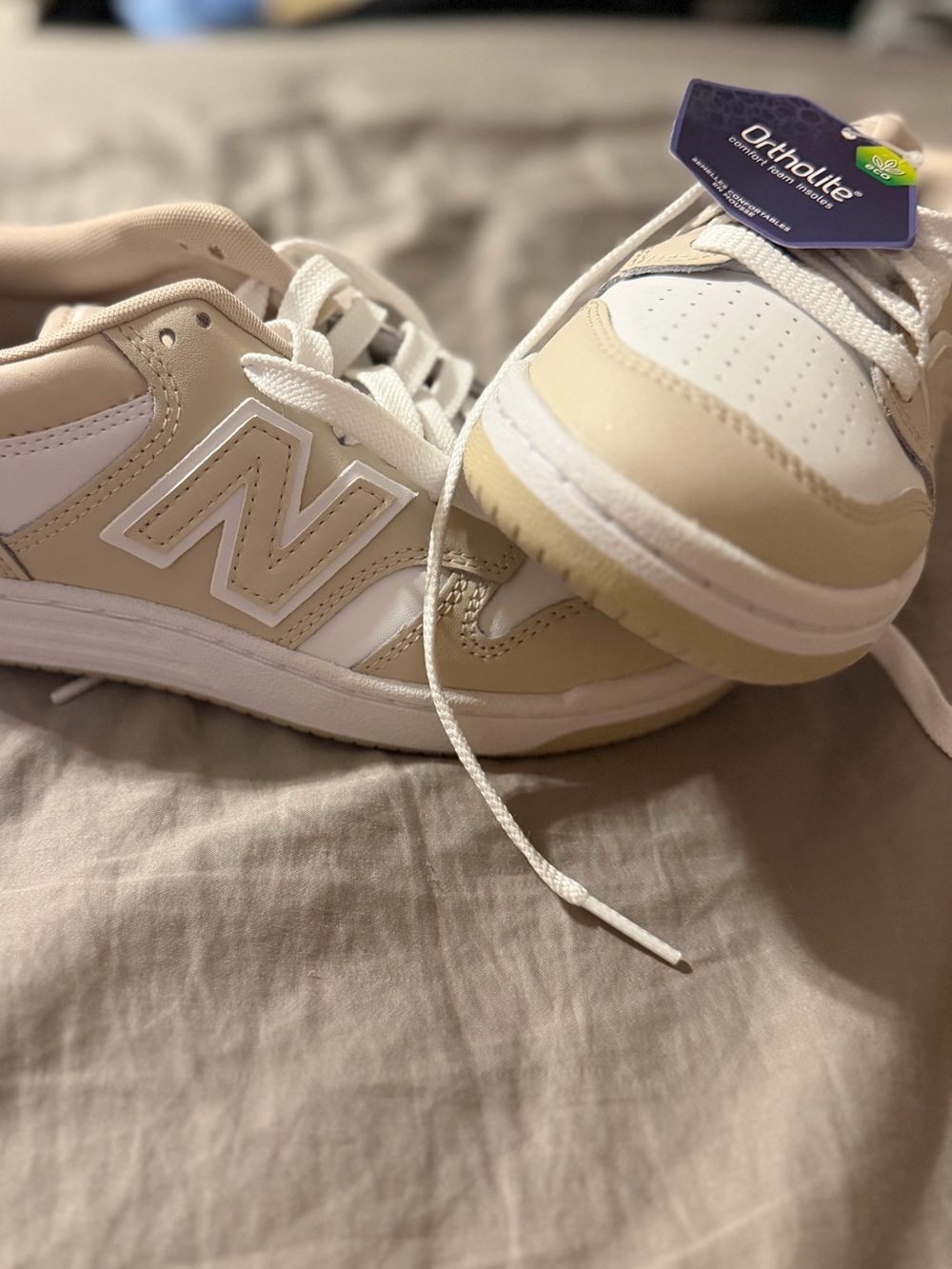 New Balance Beige & White Low-Top Sneakers